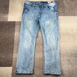 TK Axel Slim Bootcut Jeans Light Wash Distressed Blue Denim 38x32 Mens